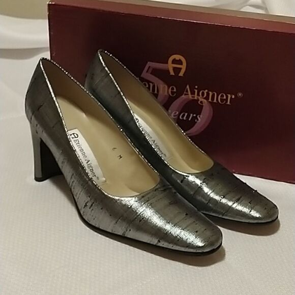 Etienne Aigner Dreamer pewter metallic special occasion heels size 6 - Picture 1 of 8
